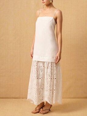 MØN RENN White Eyelet Layered Maxi Dress Size S